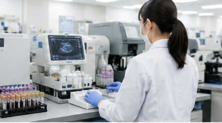 病院勤務の臨床検査技師による検査室業務イメージ