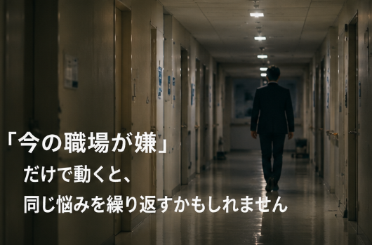夕方の通路を一人で歩く臨床検査技師