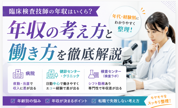 臨床検査技師の年収と勤務先別の働き方イメージ